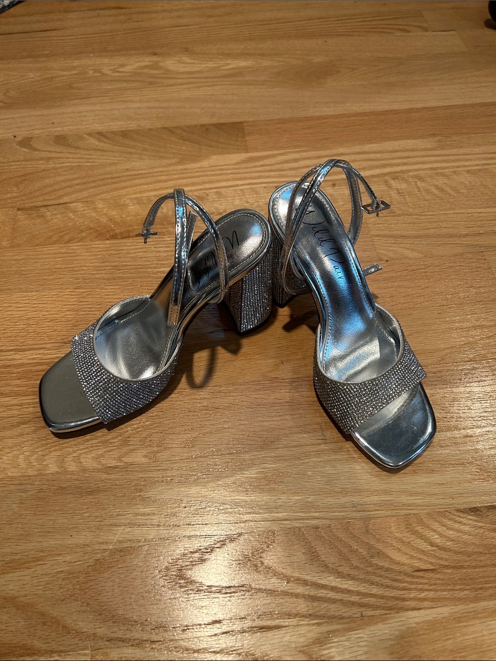 Wild Pair Silver Rhinestone Block Heel Sandals